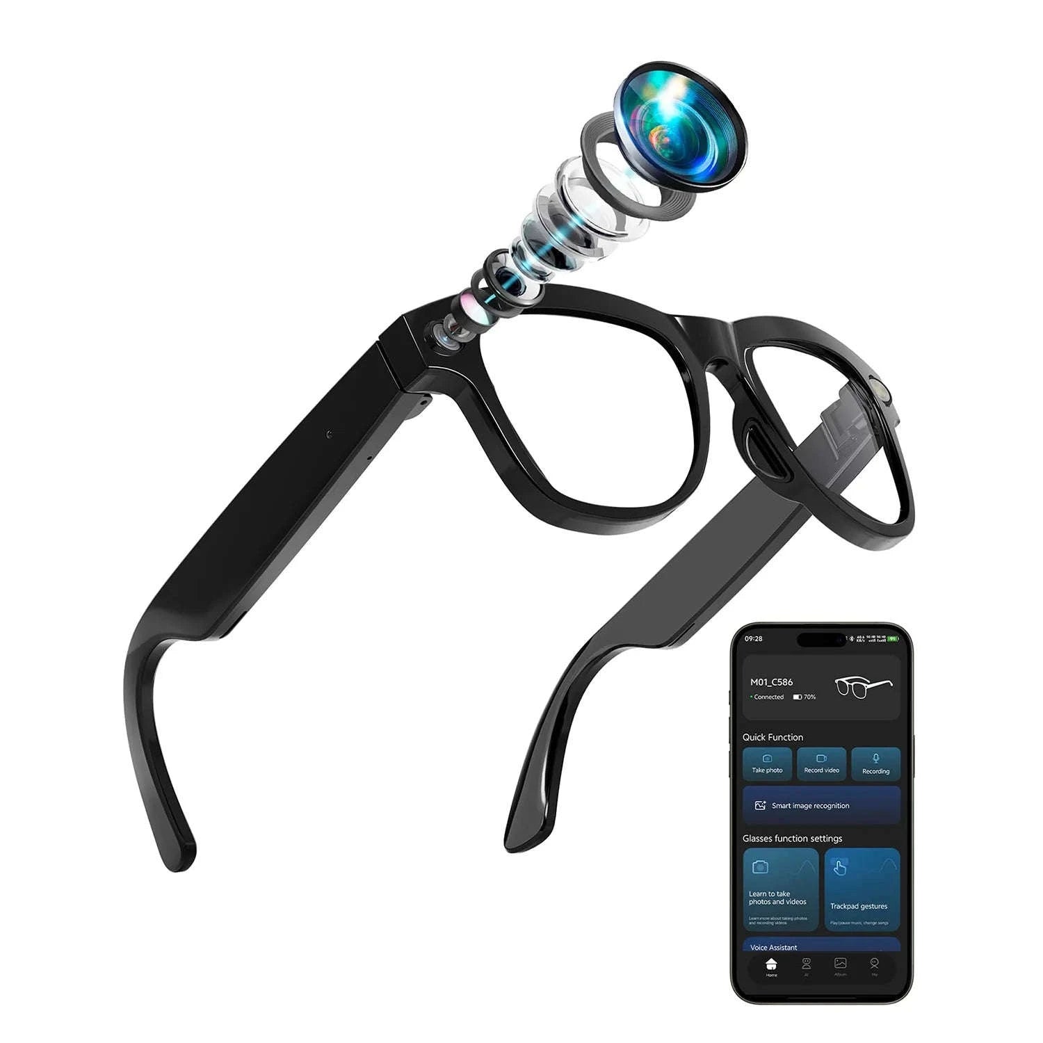 AI Smart Glasses with 8MP Camera, Translator & Open-Ear Audio-Black / United States