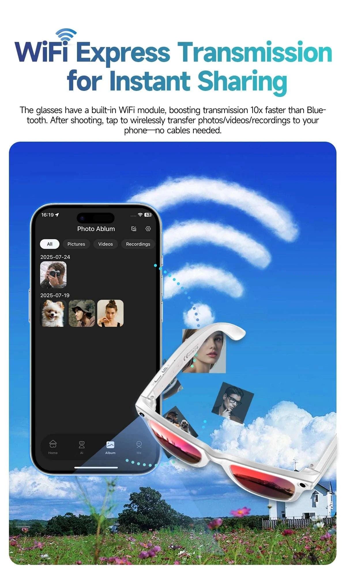 AI Smart Glasses with Camera, Calls, Music & Translation-Red coating