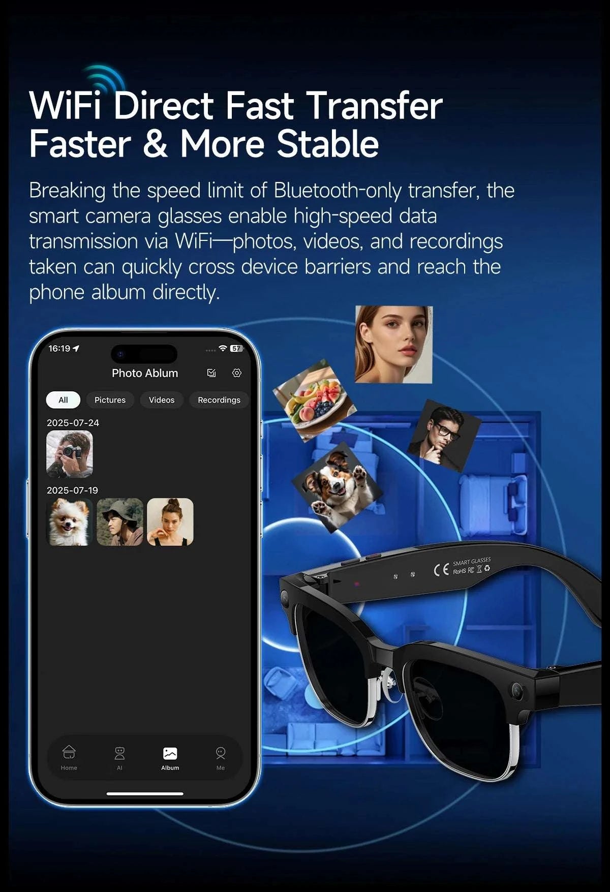 AI Smart Glasses with Camera, Calls, Translation & Audio-Change color