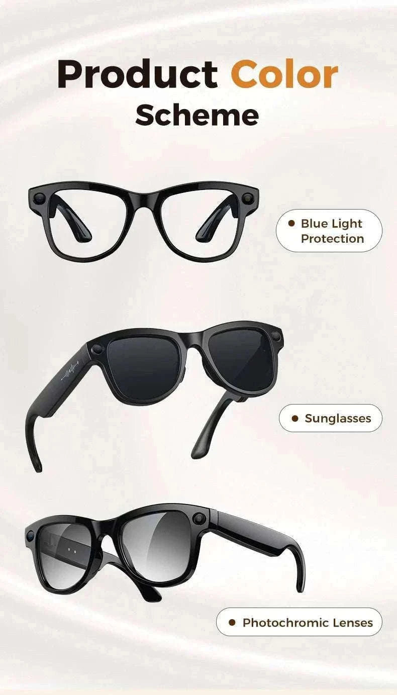 AI Smart Glasses with Camera, Translation & Bluetooth Audio-Black Color change A / CN
