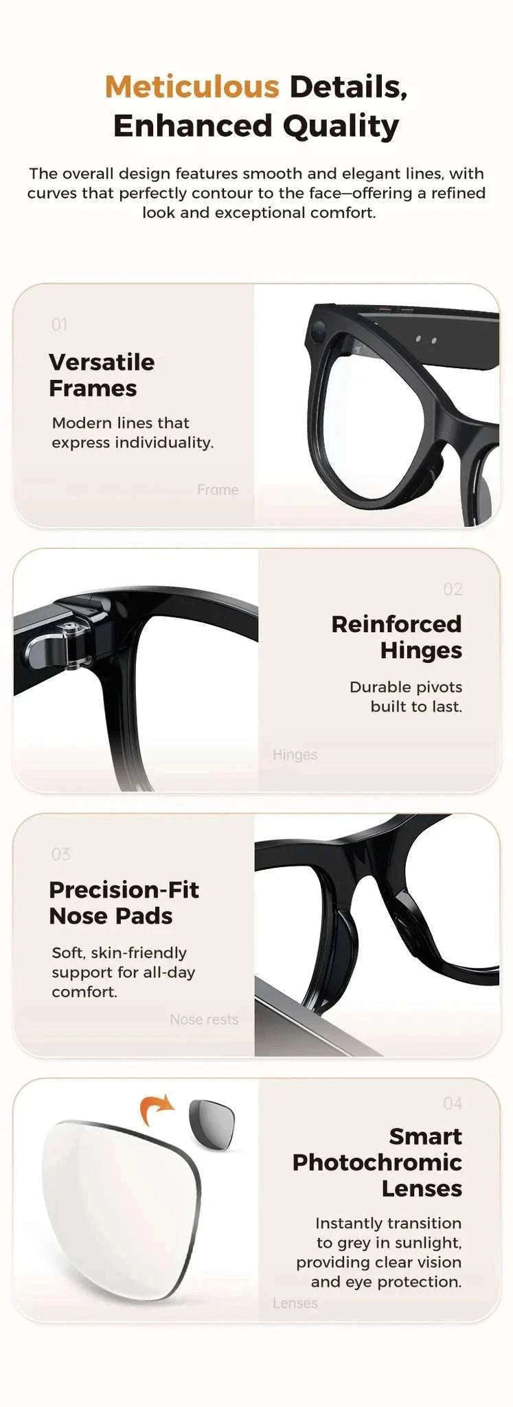AI Smart Glasses with Camera, Translation & Bluetooth Audio-Black Color change A / CN
