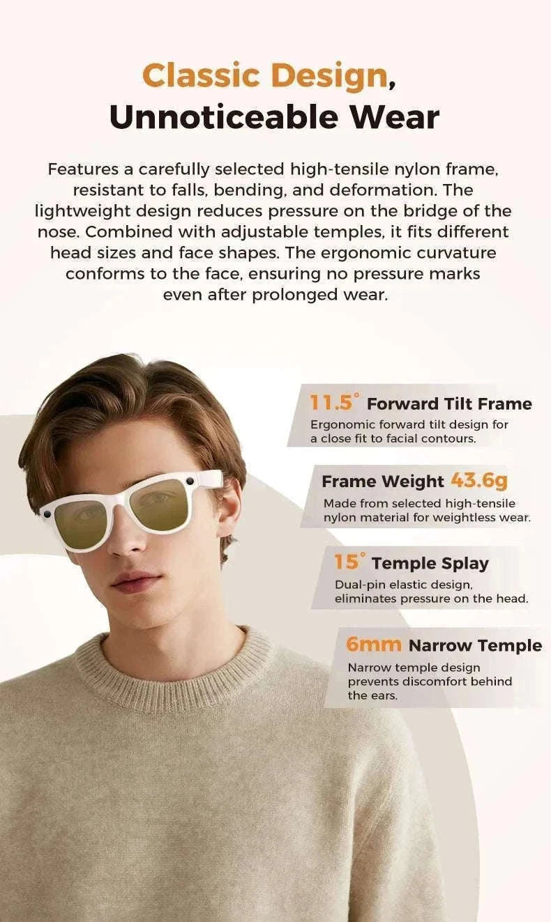 AI Smart Glasses with Camera, Translation & Bluetooth Audio-Black Color change A / CN
