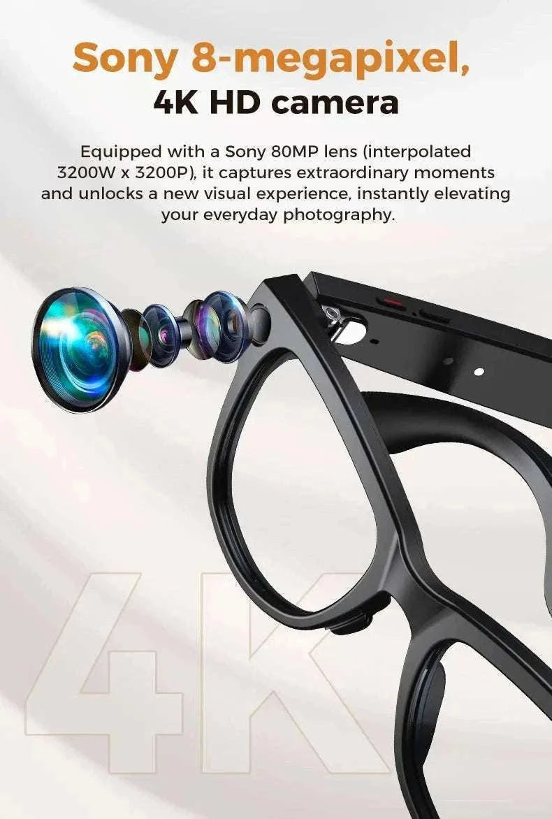 AI Smart Glasses with Camera, Translation & Bluetooth Audio-Black Color change A / CN