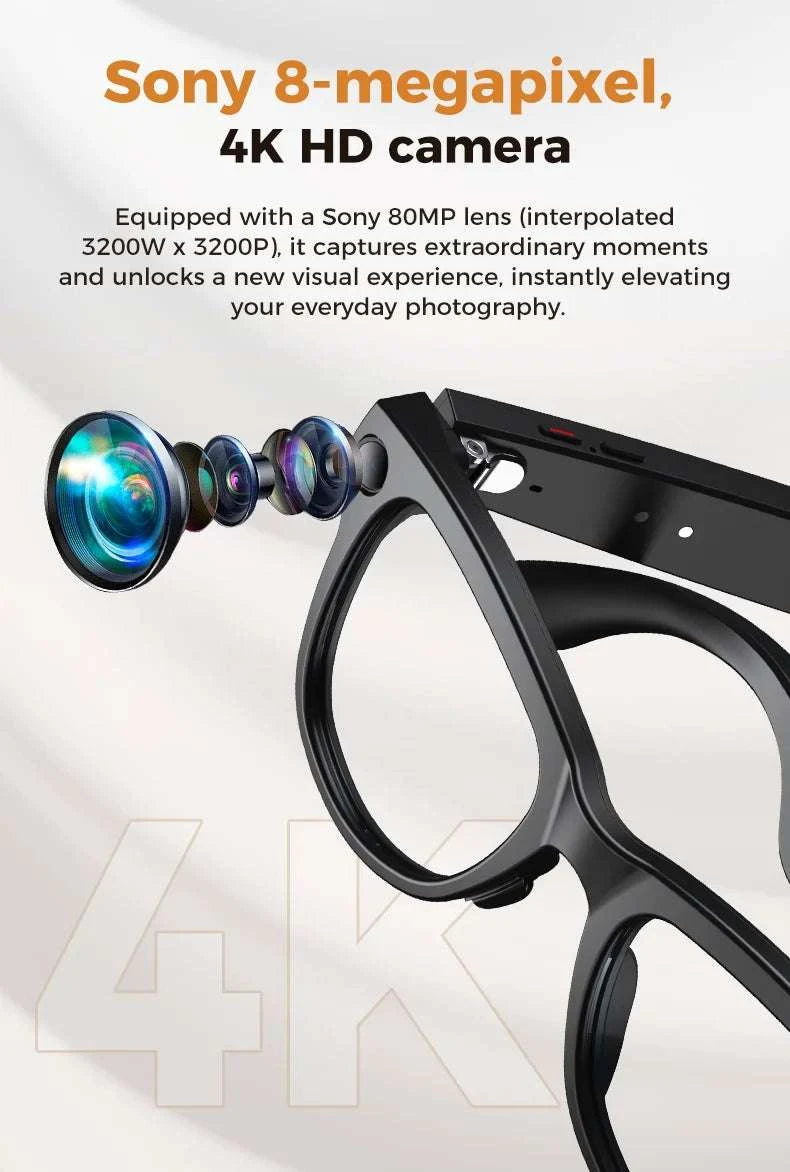 AI Smart Glasses with Camera, Translation & Bluetooth Audio-Black Color change A / CN