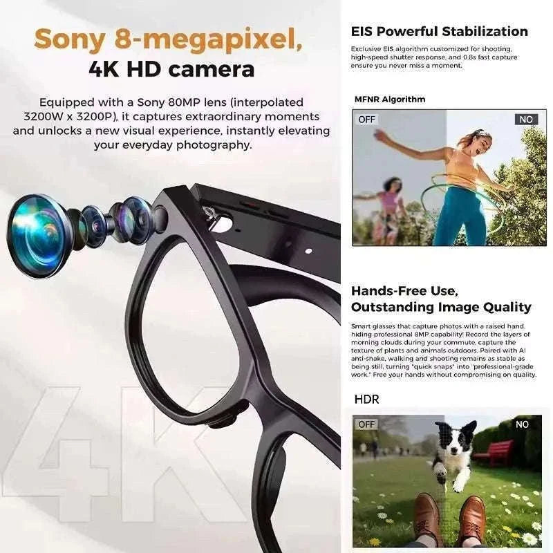 AI Smart Glasses with Camera, Translation & Bluetooth Audio-Black Color change A / CN
