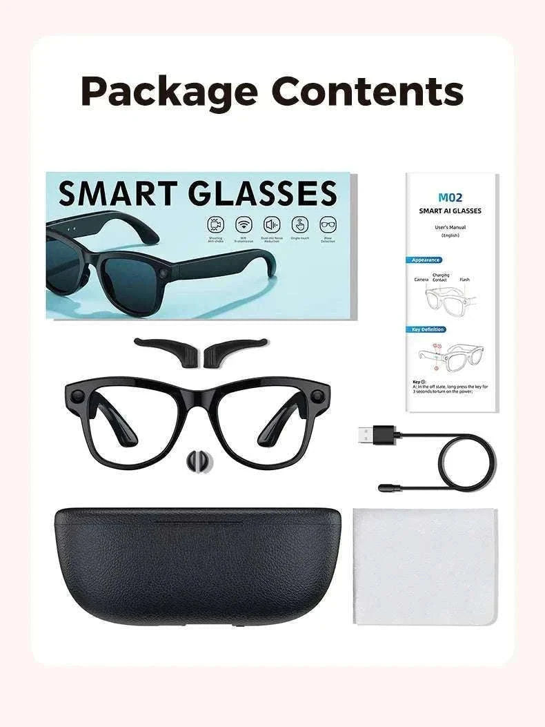 AI Smart Glasses with Camera, Translation & Bluetooth Audio-Black Color change A / CN