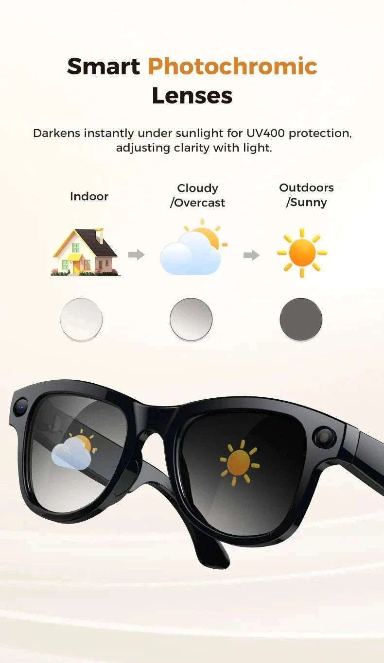 AI Smart Glasses with Camera, Translation & Bluetooth Audio-Black Color change A / CN