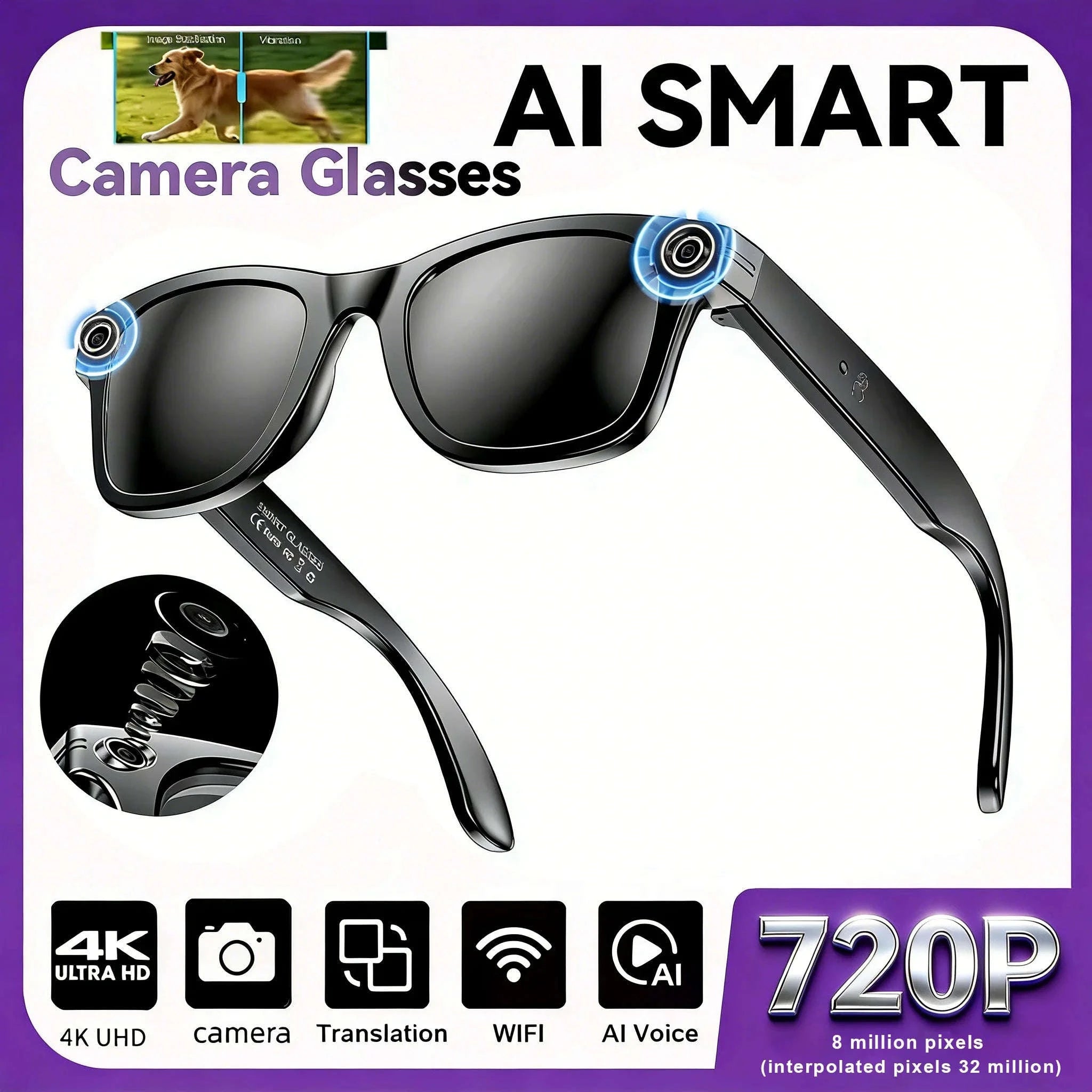 AI Smart Glasses with Camera, Translation, Bluetooth Calls & Video-Eyeglass lens / China Mainland