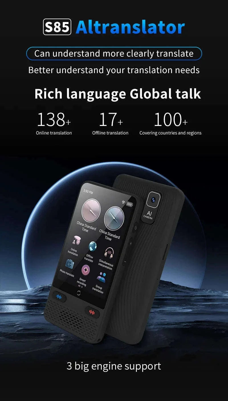 AI Voice Translator Device with Real-Time Two-Way Language Translation-Black / China Mainland
