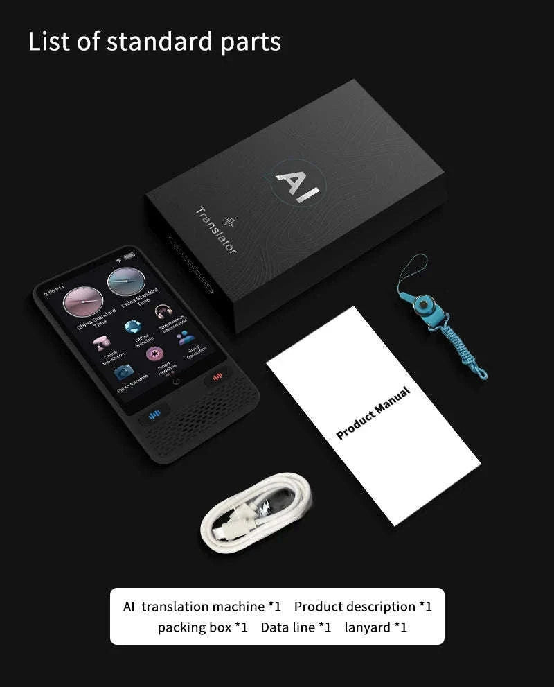 AI Voice Translator Device with Real-Time Two-Way Language Translation-Black / China Mainland