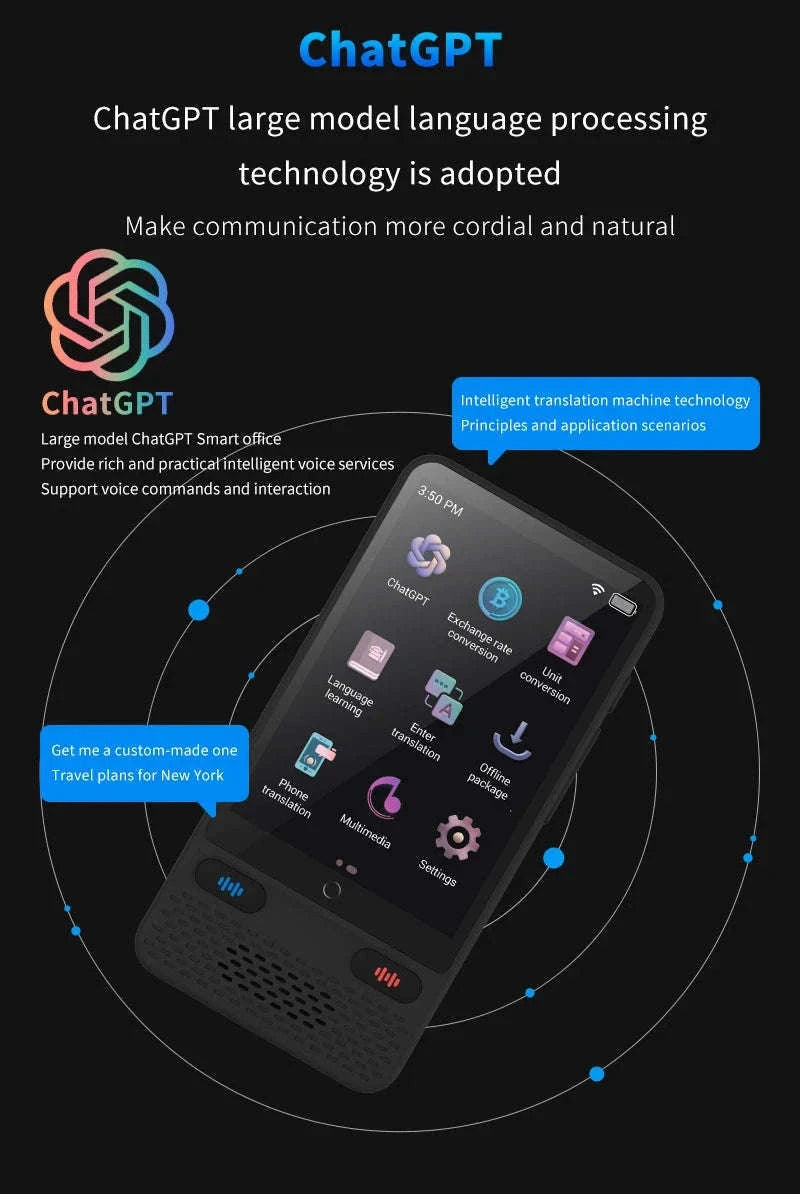 AI Voice Translator Device with Real-Time Two-Way Language Translation-Black / China Mainland