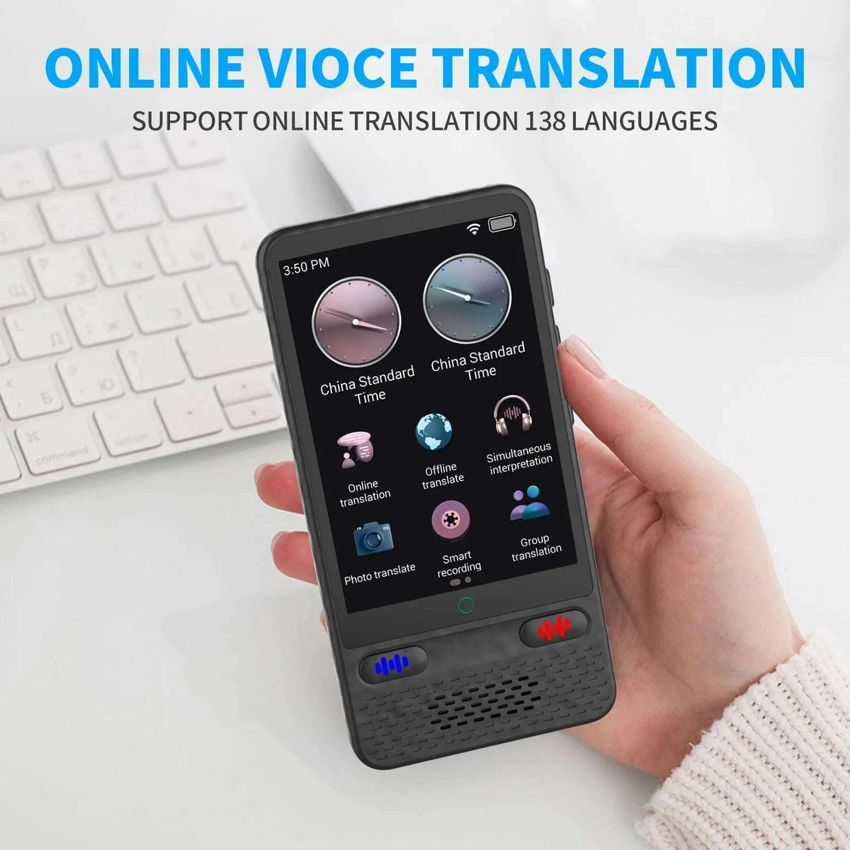 AI Voice Translator Device with Real-Time Two-Way Language Translation-Black / China Mainland