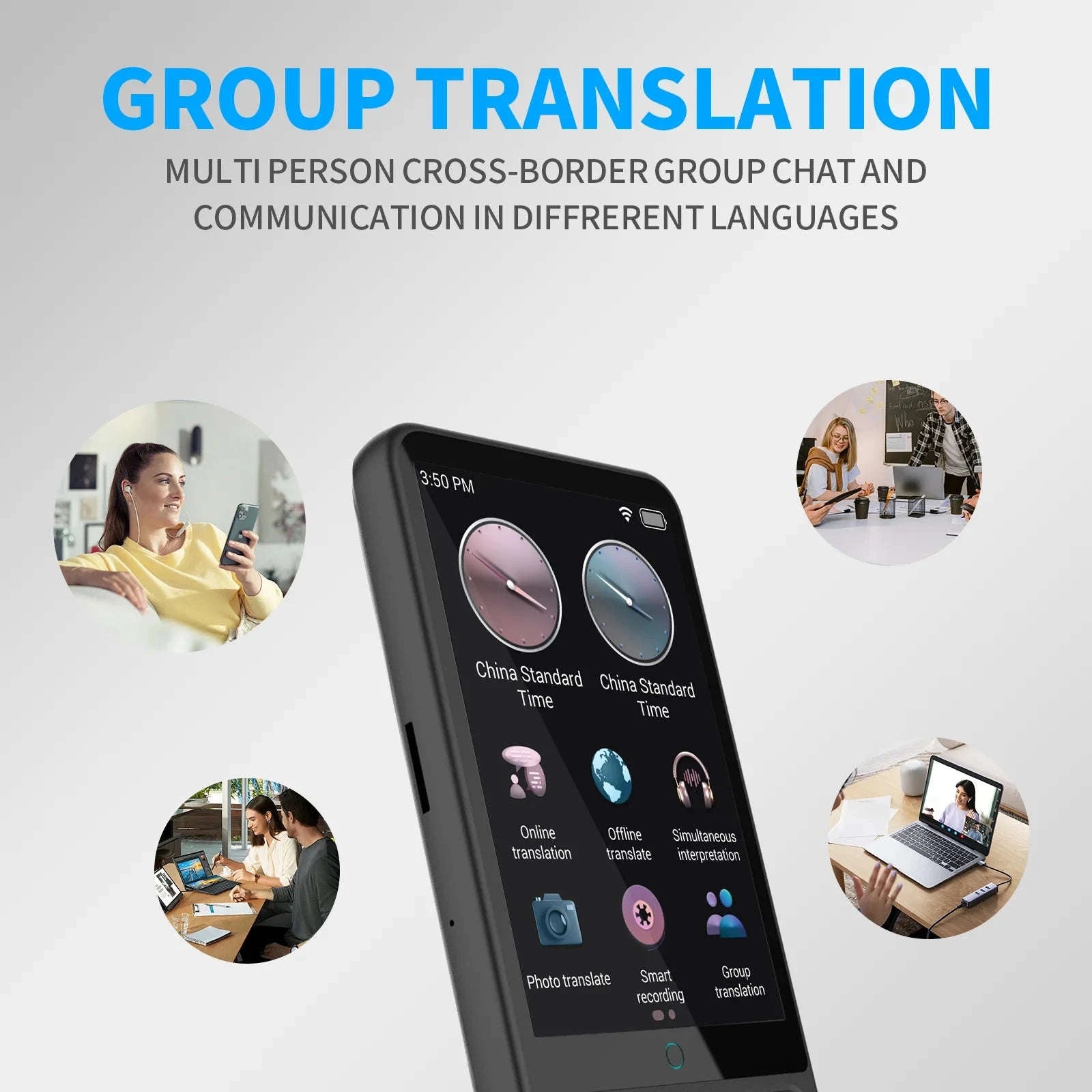 AI Voice Translator Device with Real-Time Two-Way Language Translation-Black / China Mainland
