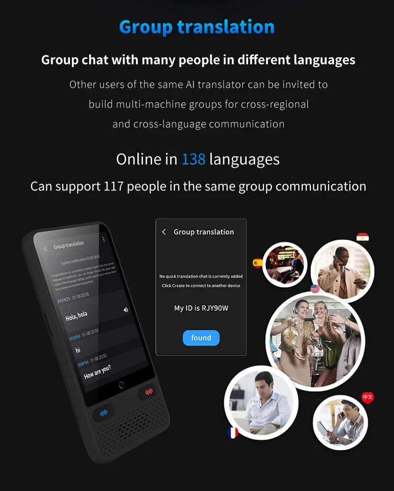 AI Voice Translator Device with Real-Time Two-Way Language Translation-Black / China Mainland