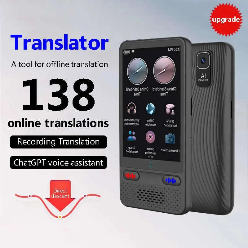 AI Voice Translator Device with Real-Time Two-Way Language Translation-Black / China Mainland