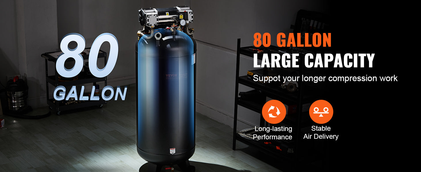 SucceBuy 80 gallon luftkompressor 6,5 HP 145 psi oljefri luftkompressor Ultra tyst kompressor för industriella arbetsplatser Autoreparation