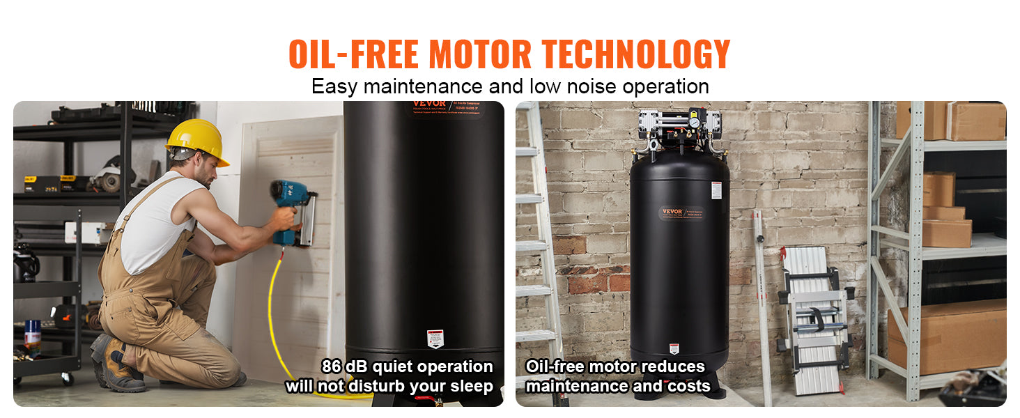 SucceBuy 80 gallon luftkompressor 6,5 HP 145 psi oljefri luftkompressor Ultra tyst kompressor för industriella arbetsplatser Autoreparation