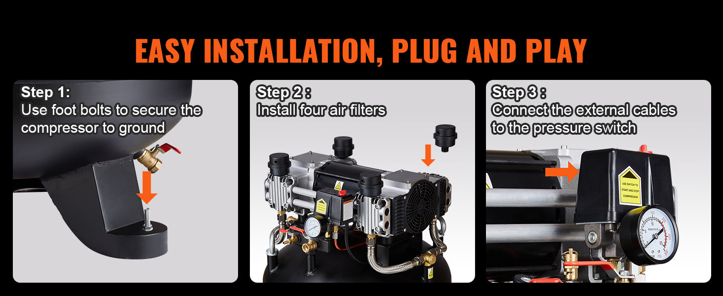 SucceBuy 80 gallon luftkompressor 6,5 HP 145 psi oljefri luftkompressor Ultra tyst kompressor för industriella arbetsplatser Autoreparation