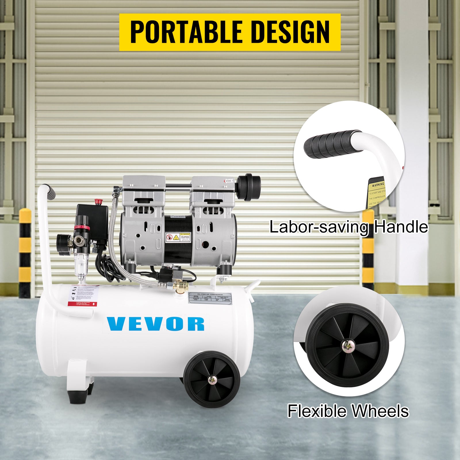Bezolejový tichý vzduchový kompresor 750W 1HP 25L/60L pro domácnost a garáž