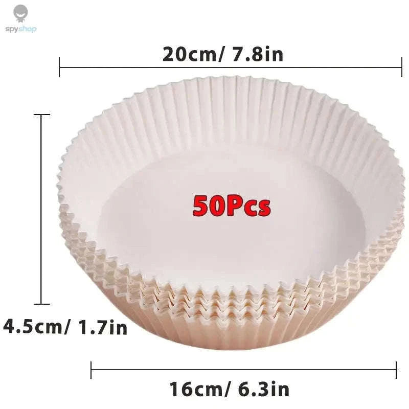 Air Fryer Paper Liners, Non-Stick, Greaseproof, 50 Pack-White 50Pcs-16cm