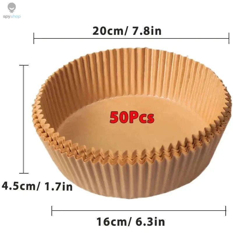 Air Fryer Paper Liners, Non-Stick, Greaseproof, 50 Pack-White 50Pcs-16cm