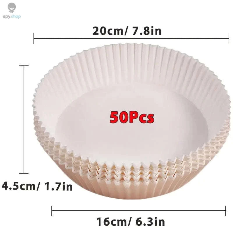Air Fryer Paper Liners – Non-Stick, Greaseproof, Easy-Clean Cooking (50 Pack)-White 50Pcs-16cm