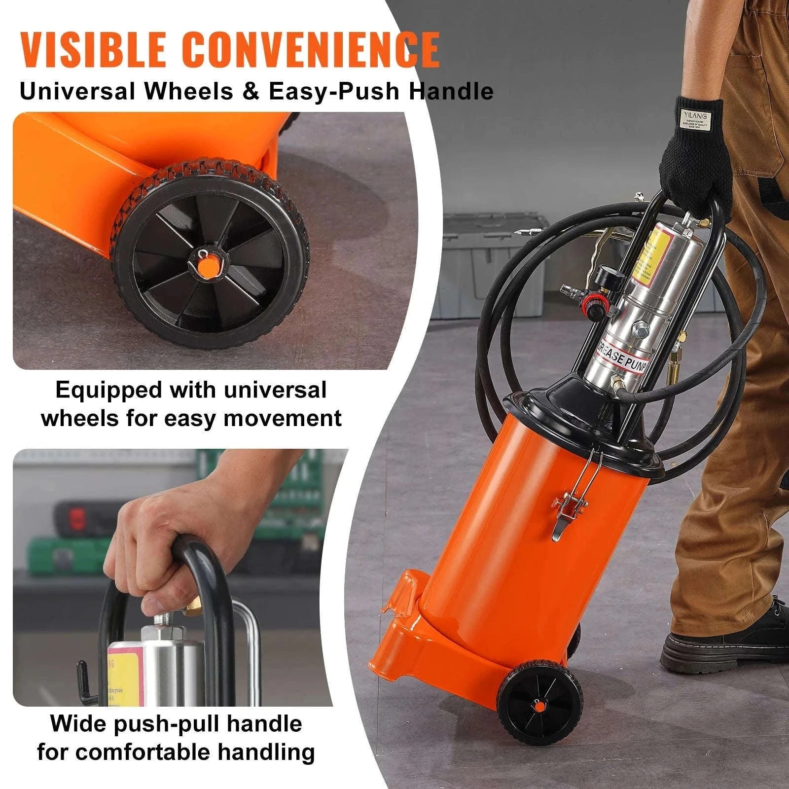 Air Operated Grease Pump with Hose and Wheels, 50:1 Ratio-3 Gal / Germany