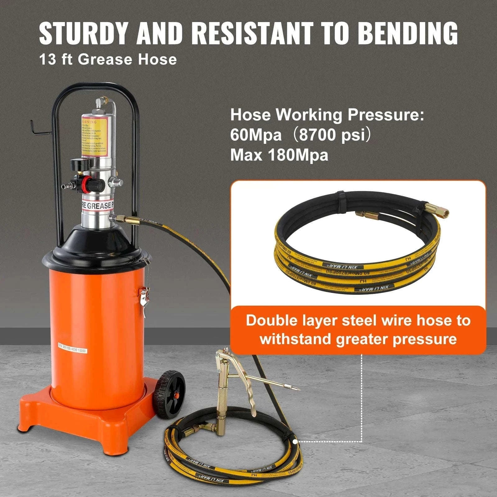 Air Operated Grease Pump with Hose and Wheels, 50:1 Ratio-3 Gal / Germany