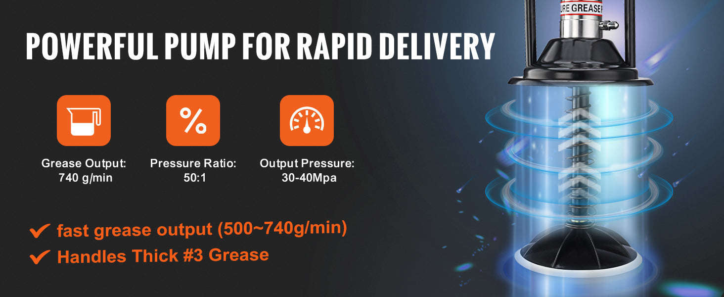 Air Operated Grease Pump with Hose and Wheels, 50:1 Ratio-3 Gal / Germany