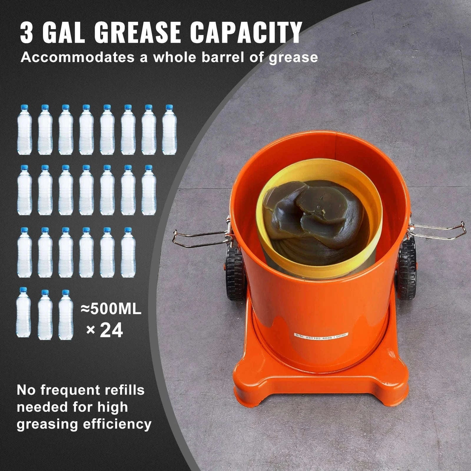 Air Operated Grease Pump with Hose and Wheels, 50:1 Ratio-3 Gal / Germany