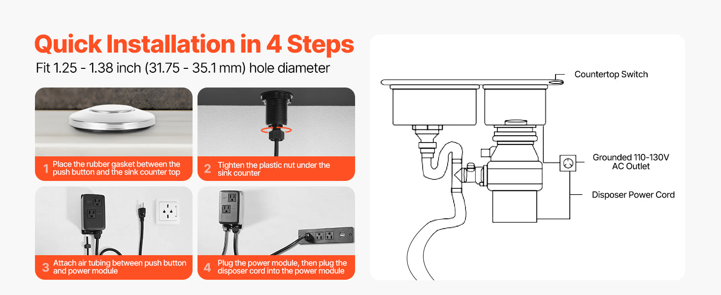 Garbage Disposal Air Switch Kit Dual Outlet Sink Top On/Off Button