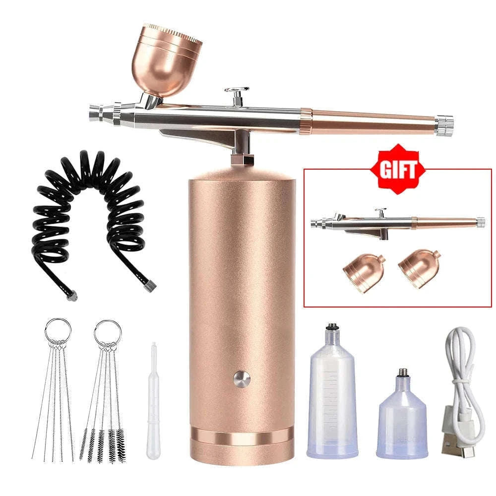 Airbrush Compressor Mini Spray Gun Kit for Fine Detail Work-Gold