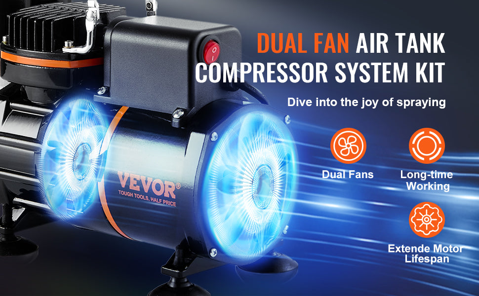 Professional Airbrush Kit with Dual Fan Compressor & 3 Nozzle Sizes