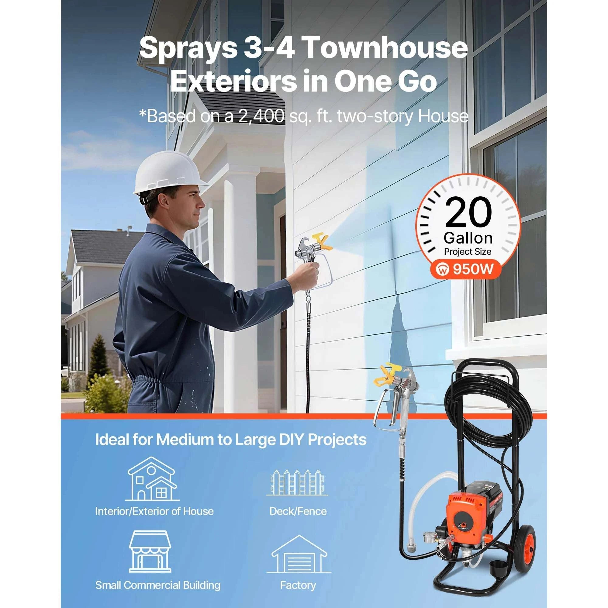 Airless Paint Sprayer with Cart High Pressure 3000–3300 PSI-650W 0.32GPM / United States