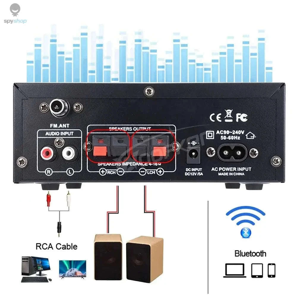 AK45 HiFi Bluetooth Amplifier with Multi-Input Stereo Sound-UK Plug