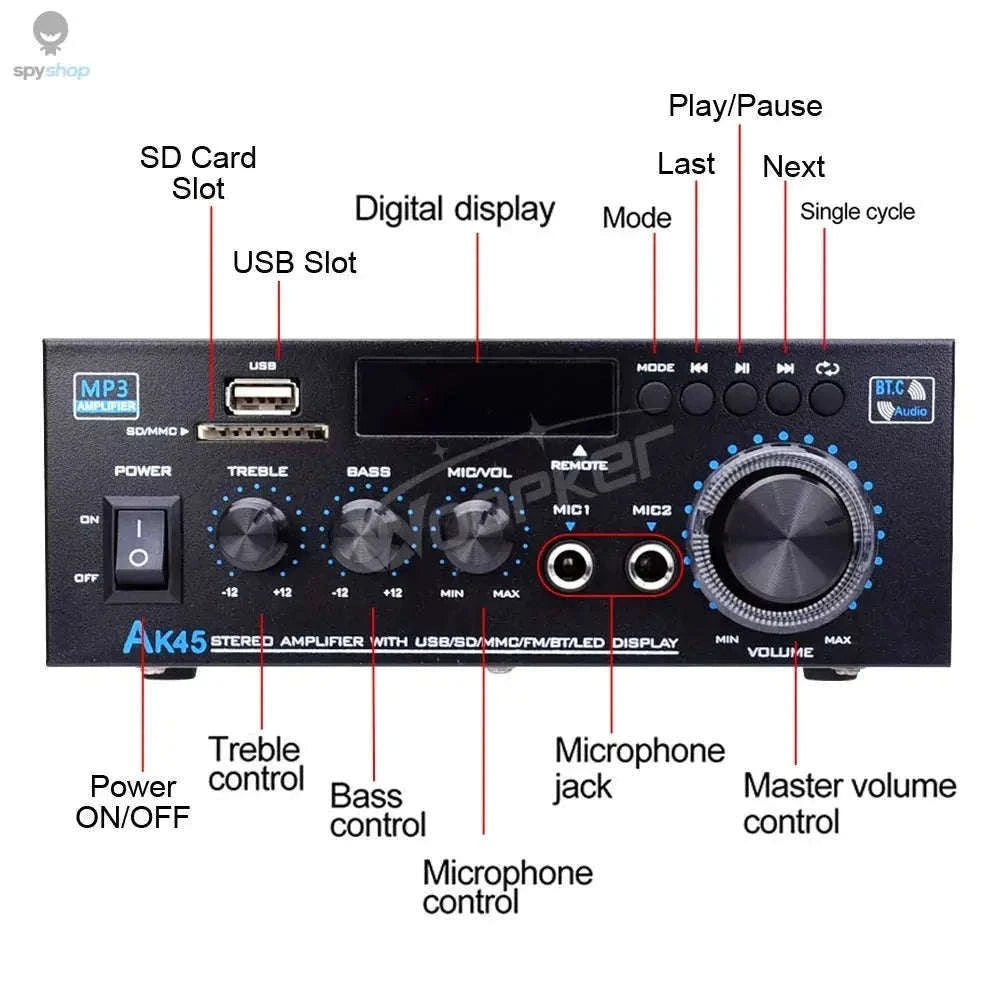 AK45 HiFi Bluetooth Amplifier with Multi-Input Stereo Sound-UK Plug