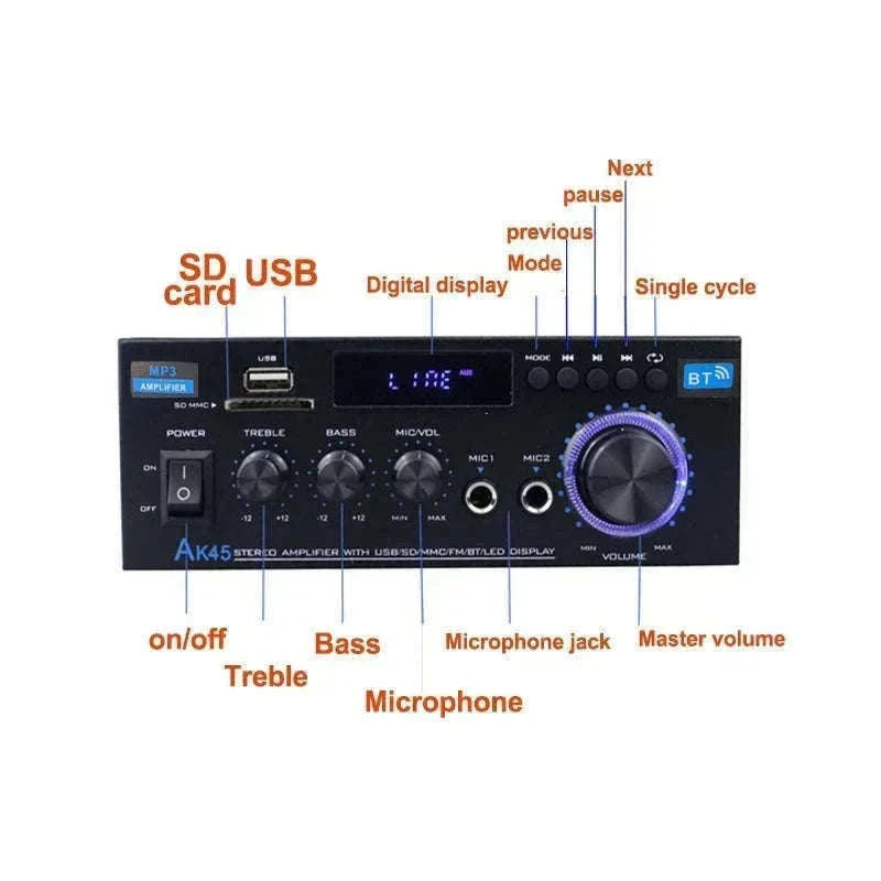 AK45 HiFi Bluetooth Audio Amplifier for Home and Car Sound-Default Title