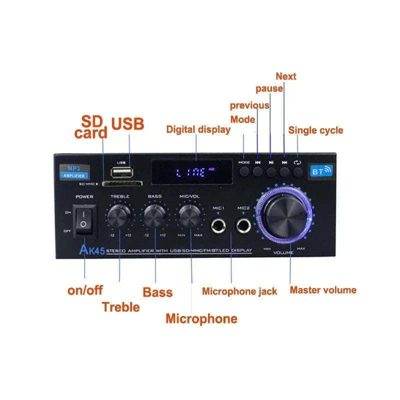 AK45 HiFi Bluetooth Audio Amplifier for Home and Car Sound-Default Title