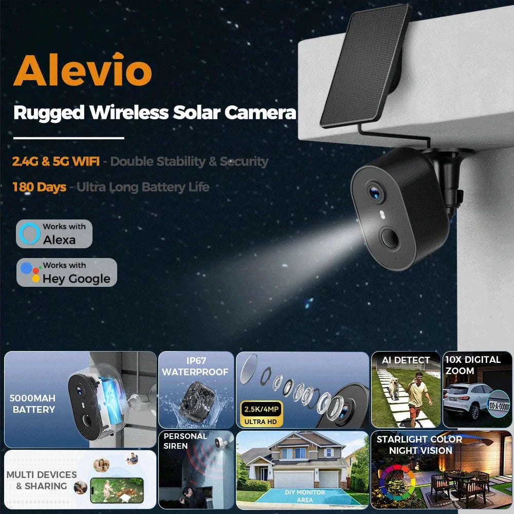 Alevio Outdoor Solar Wireless Security Camera 4MP IP67-Black n 64G / CHINA