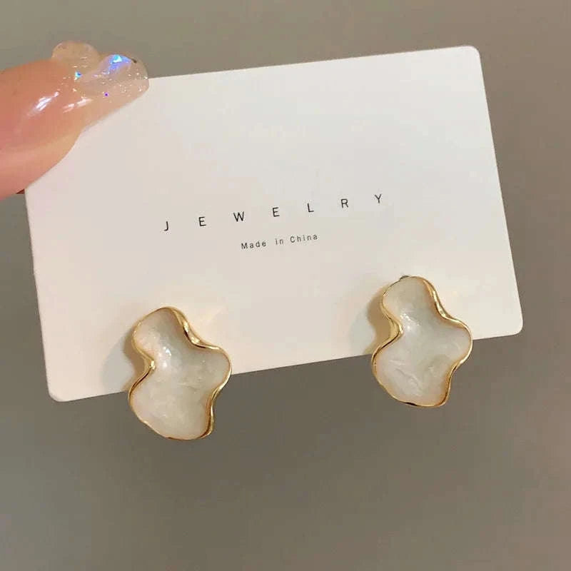 Alien Cloud Earrings – Abstract White Studs for Women-ES4044
