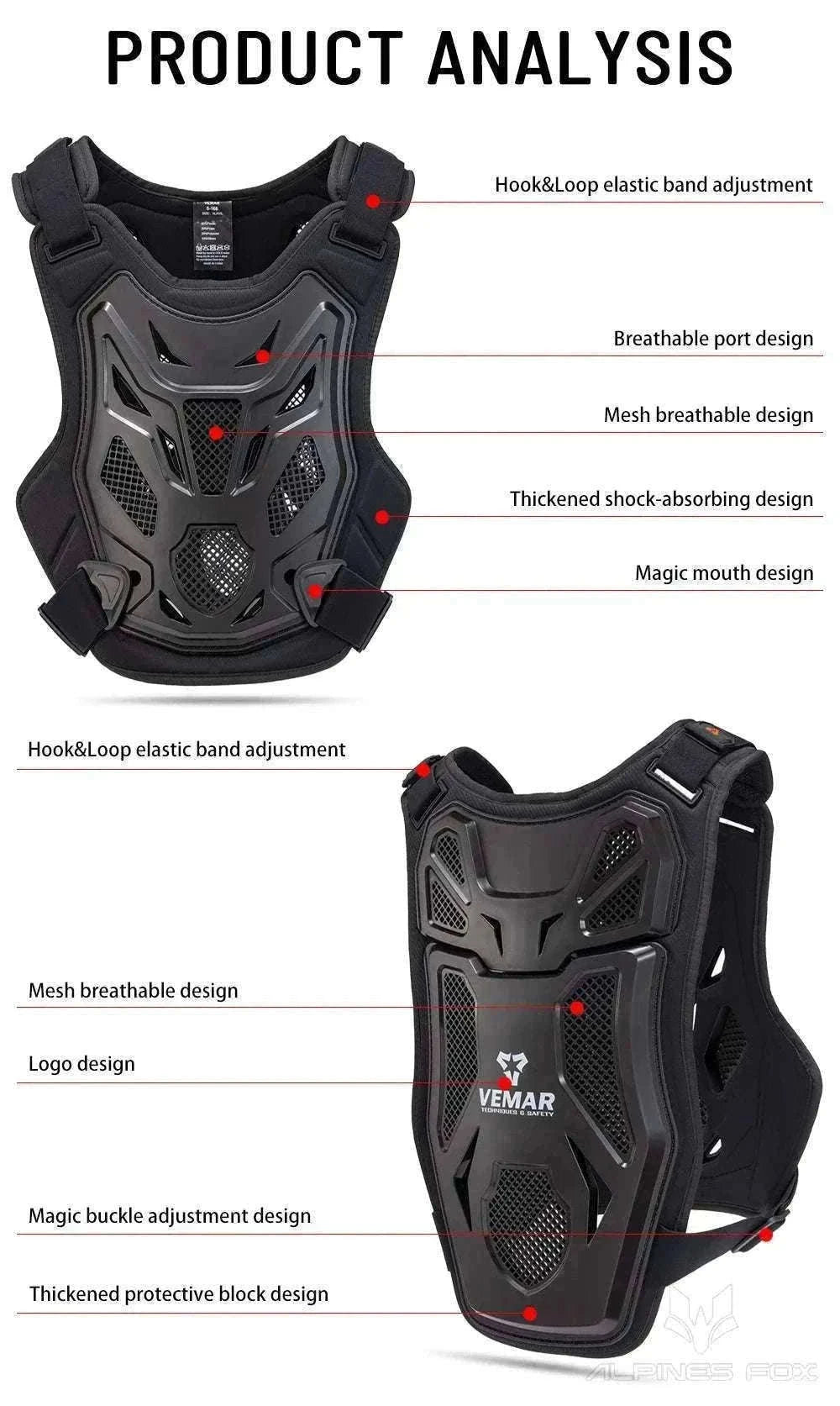 All-Season Motocross Armor Vest Chest & Back Protector Gear-White / M-L