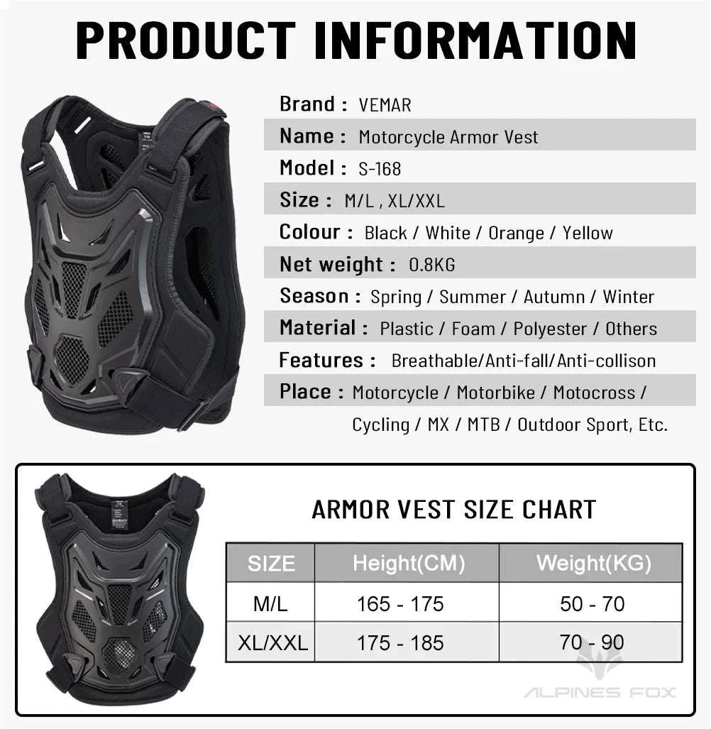 All-Season Motocross Armor Vest Chest & Back Protector Gear-White / M-L