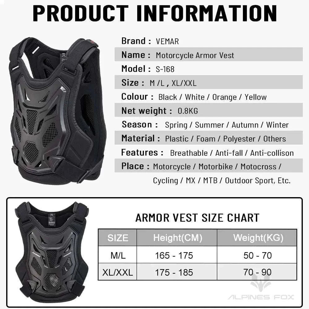 All-Season Motocross Armor Vest Chest & Back Protector Gear-White / M-L