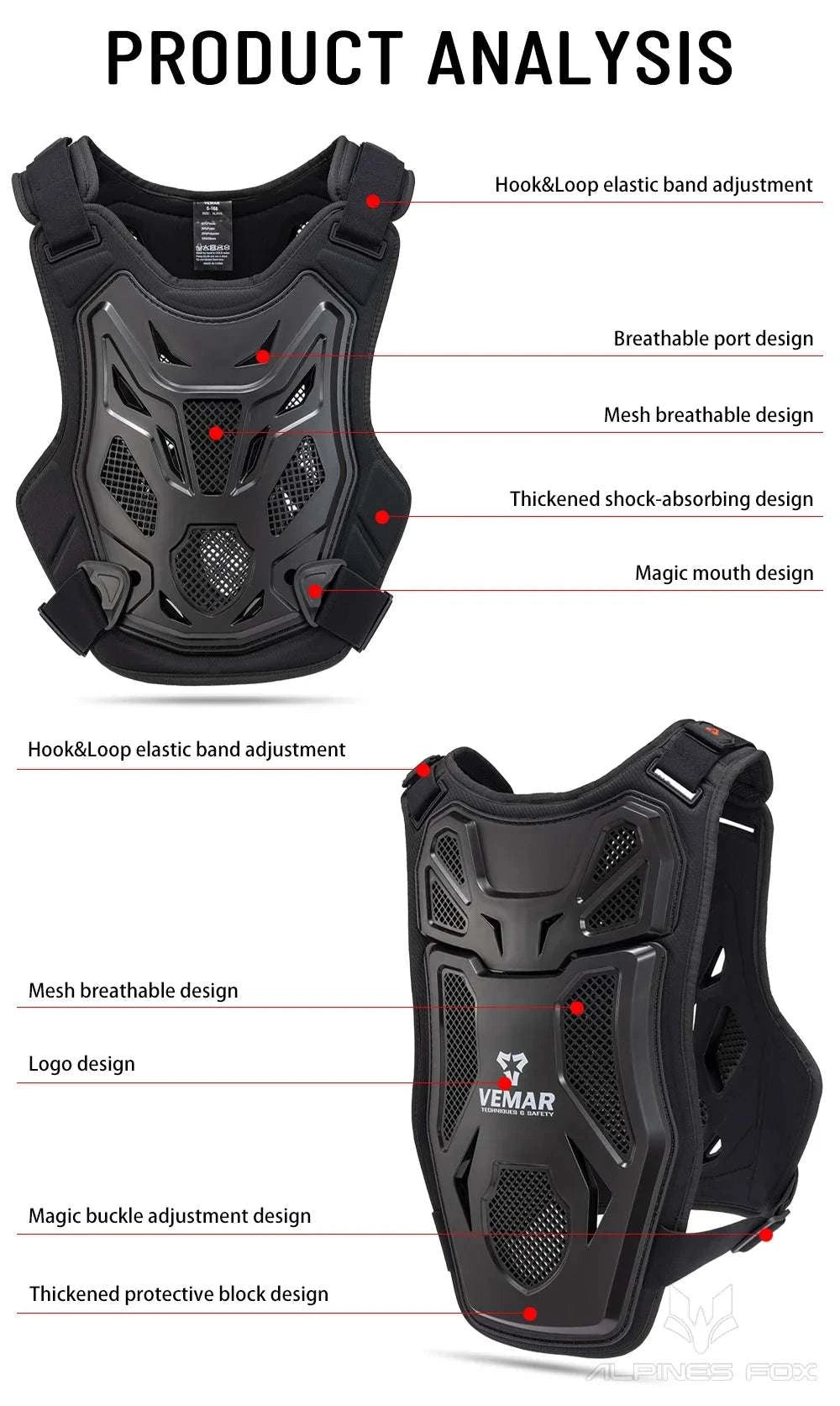 All-Season Motocross Armor Vest Chest & Back Protector Gear-White / M-L