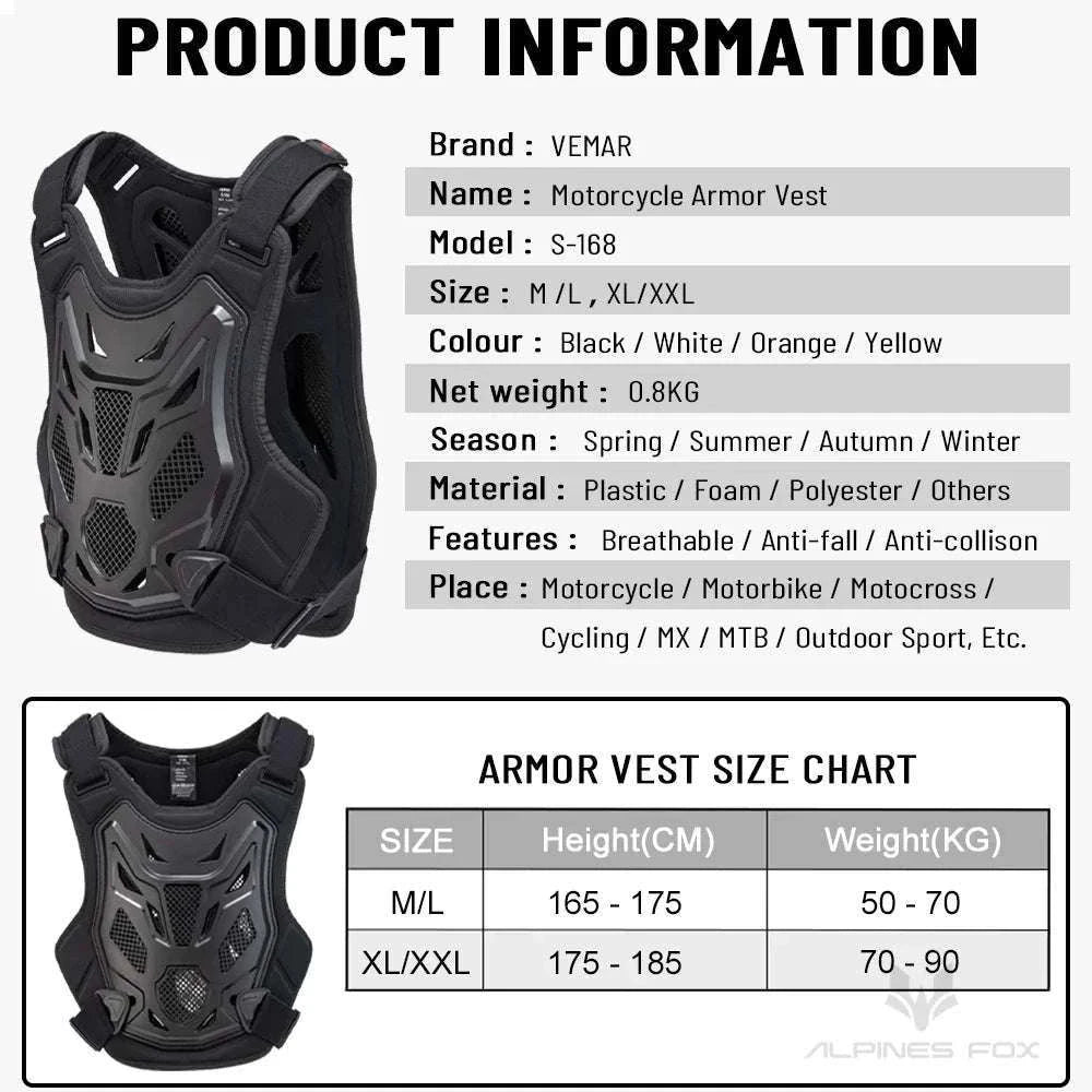 All-Season Motocross Armor Vest Chest & Back Protector Gear-White / M-L