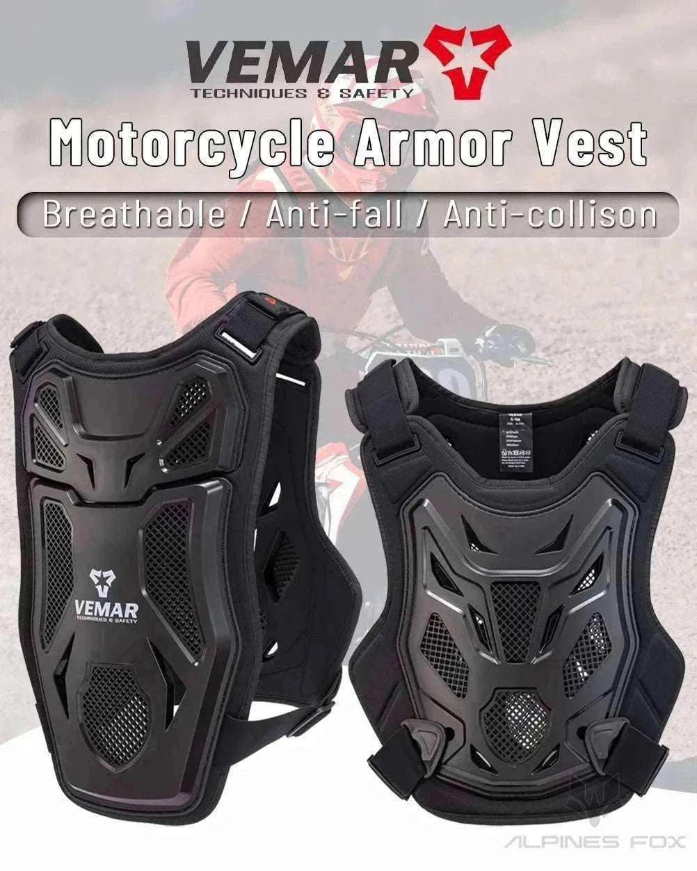 All-Season Motocross Armor Vest Chest & Back Protector Gear-White / M-L