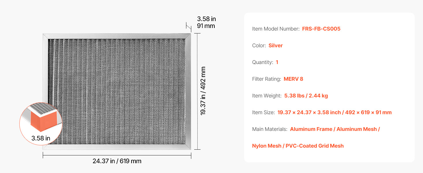 SucceBuy Electrostatic Air Filter Washable & Reusable Aluminum AC/HVAC Furnace Filter MERV 8 Long Lifetime Home or Office