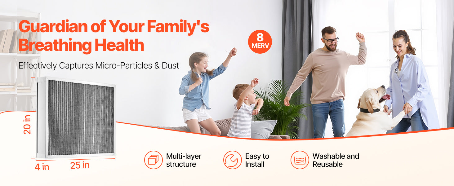 SucceBuy Electrostatic Air Filter Washable & Reusable Aluminum AC/HVAC Furnace Filter MERV 8 Long Lifetime Home or Office