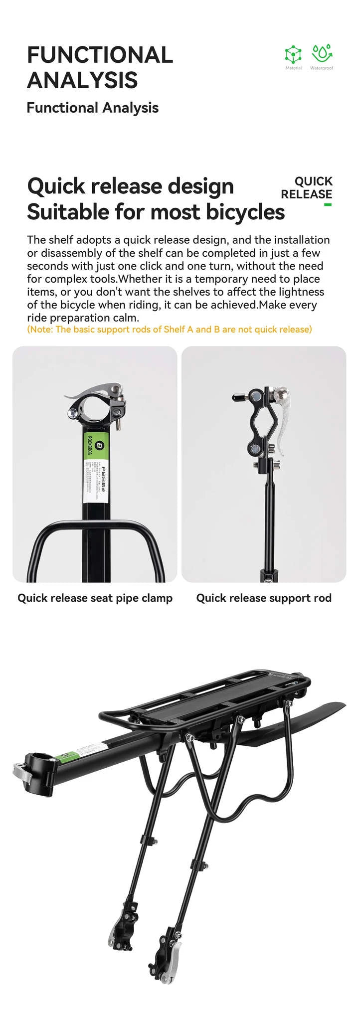 Aluminum Alloy Bike Rear Rack 25kg Detachable Cargo Carrier-Regular B