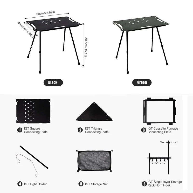 Aluminum Alloy IGT Tactical Folding Table with Adjustable Legs-IGT Storage Rack